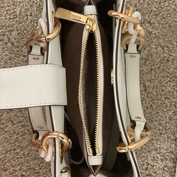 Michael Kore Cynthia Satchel Optic White Saffiano Leather - Picture 3 of 3